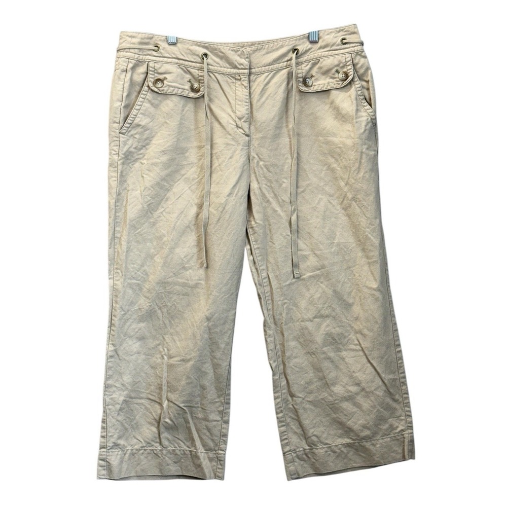 Ann Taylor Women's Sz 14 Beige Linen Blend Mid-Rise‎ Cropped Drawstrings Pants
